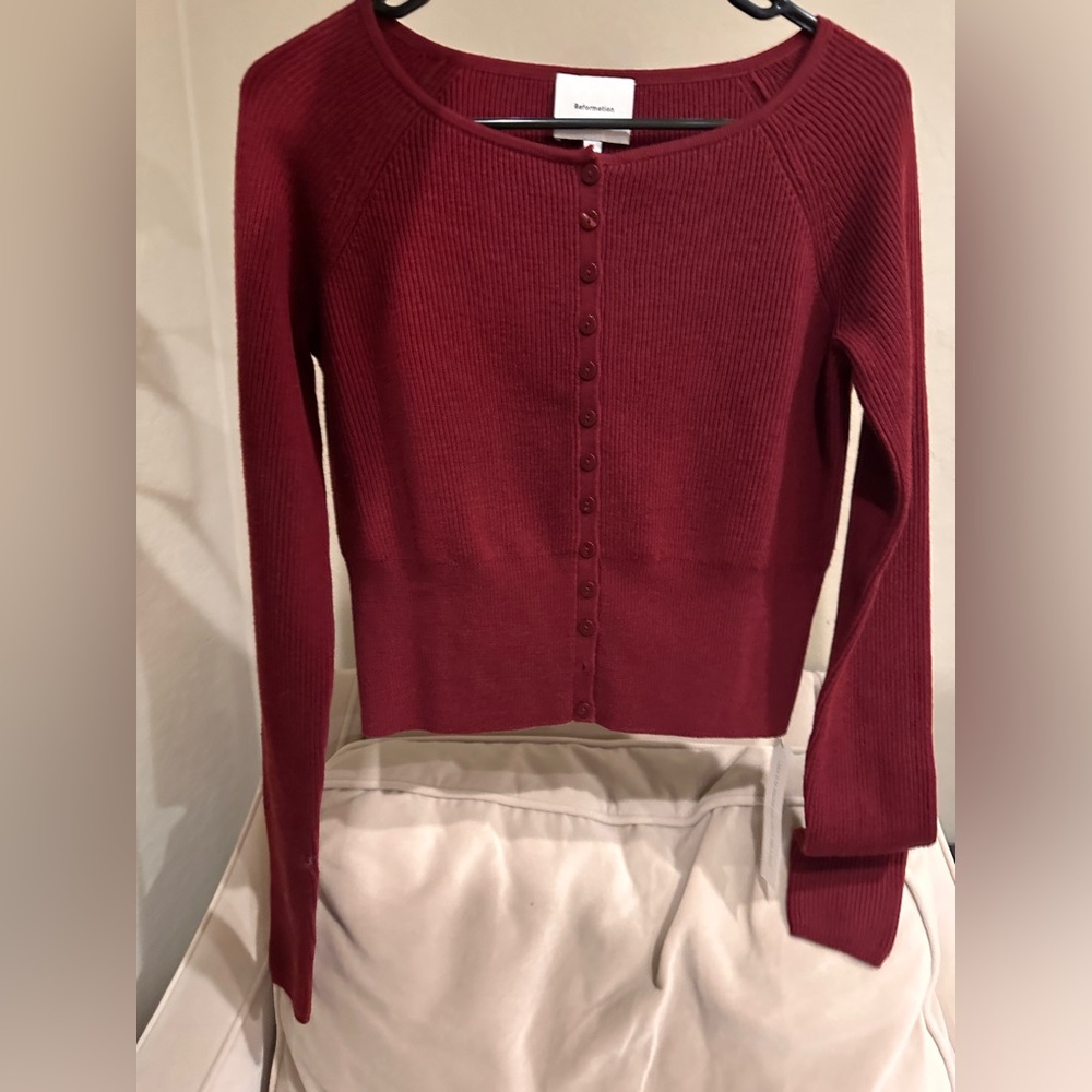 Reformation Meadow Regenerative Cardigan in Chianti size Small